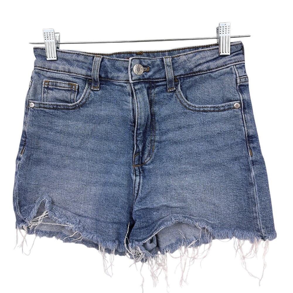 Guess Y2K Pastel Graphic Spellout Light Wash Raw Hem Mid Rise Jean Shorts 27